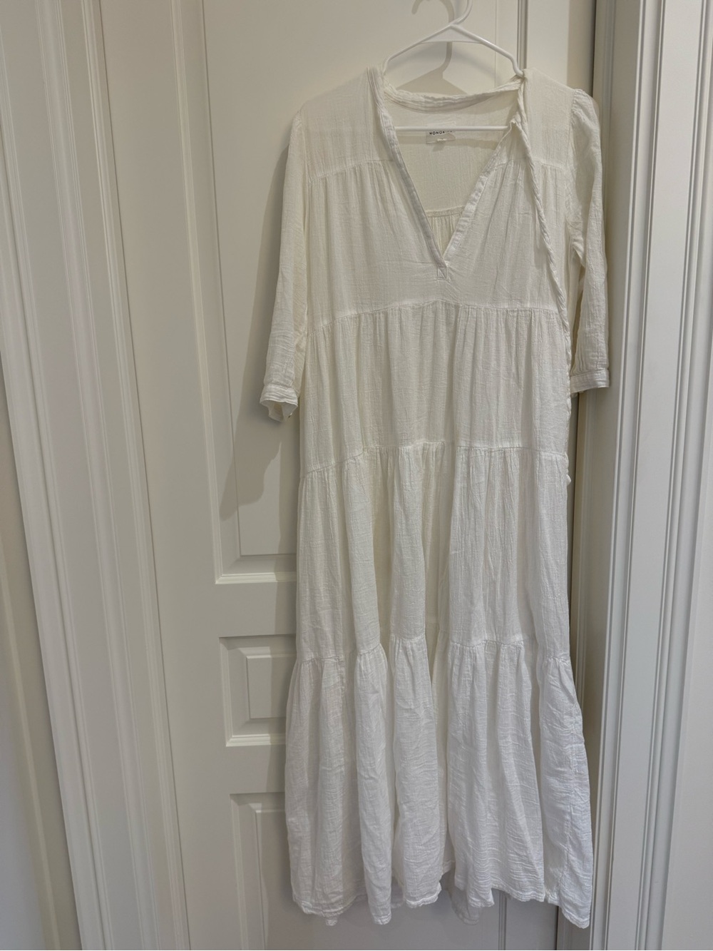 Relaxed White Tiered V-Neck Maxi Dress